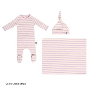 Rags Essentials‎ Newborn Bundle Footie Pajamas & Blanket in Orchid Stripe 0-3 M